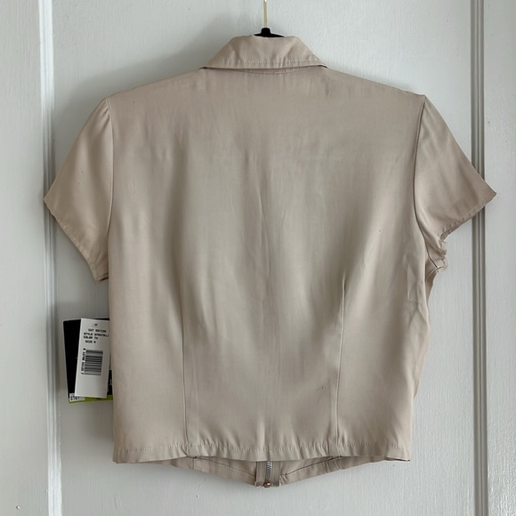 90s Vintage Deadstock NWT Tan Zip Front Blazer / Top Fitted Collar Top Size M - Picture 3 of 16